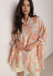 Pomarańczowa Oversizowa Koszula z Bawełną o Kroju Typu Nietoperz Nyletia. Brązowe koszule damskie Born2be, uniwersalny, bez wzorów, z bawełny, eleganckie, bez kołnierzyka, bez ramiączek. Za 119.99 zł.