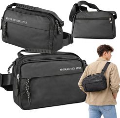 Verk Nerka męska saszetka na ramię do ręki torba crossbody czarna regulacja. Czarne saszetki i nerki męskie Verk, bez wzorów. Za 33.05 zł.