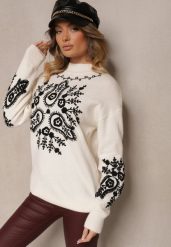Jasnobeżowy Sweter z Wiskozą o Długim Kroju z Ozdobnym Haftem Adelithra. Brązowe swetry nierozpinane damskie Renee, bez wzorów, z jeansu, casualowe, bez kołnierzyka, bez ramiączek. Za 139.99 zł.