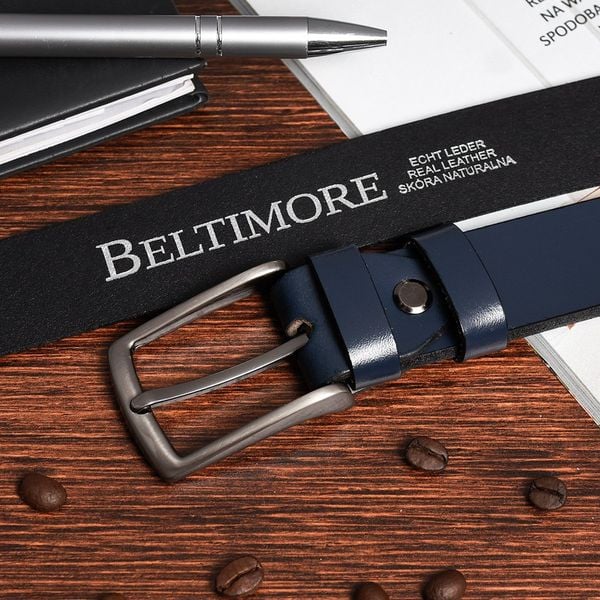 Beltimore Skórzany Pasek Męski Granatowy Wąski E12 : Kolory - Granatowy, Rozmiar Pasków - R.100-115 Cm. Niebieskie paski męskie eleganckie. Za 44.99 zł.