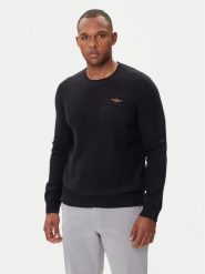 Aeronautica Militare Sweter 252MA1586UL00904 Czarny Regular Fit. Czarne swetry męskie Aeronautica Militare, m, bez wzorów, z bawełny, bez kołnierzyka, bez ramiączek. Za 859.99 zł.