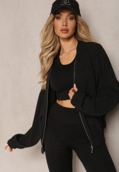Czarna Bluza Bomberka ze Ściągaczami i Luźnymi Rękawami Nerati. Czarne bluzy damskie Renee, xl, bez wzorów, bez ramiączek, bez kaptura. Za 69.99 zł.