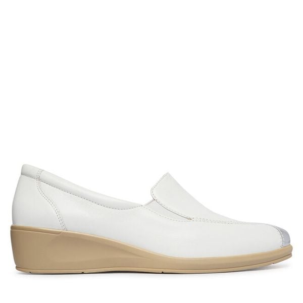 Półbuty Caprice. Białe półbuty damskie Caprice, bez wzorów, bez obcasa, na koturnie, bez zapięcia. Za 210.99 zł.