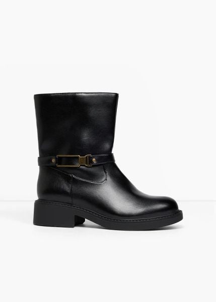 Kozaki z klamrą. Czarne kozaki damskie bonprix, bez wzorów, bez obcasa, bez zapięcia. Za 169.99 zł.