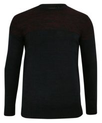 Sweter Bordowo-Granatowy z Okrągłym Dekoltem, Dwukolorowy, Drobny Dziergany Wzór -BRAVE SOUL- Męski. Czerwone swetry męskie Brave Soul, m, bez wzorów, dziergany, klasyczne, bez kołnierzyka, bez ramiączek. Za 79.00 zł.