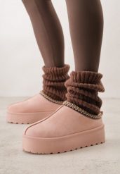 Różowe Śniegowce na Grubej Podeszwie z Ozdobnym Haftem Zivirae. Czerwone śniegowce damskie Born2be, z puchu, bez zapięcia. Za 49.99 zł.