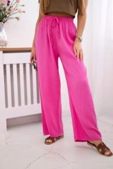 Spodnie muślinowe z szeroką nogawką różowe. Czerwone spodnie materiałowe damskie KESI, na lato, bez wzorów, z bawełny, biznesowe, plus size. Za 150.52 zł.