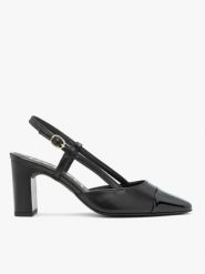 Czarne czółenka slingback bez pięty. Czarne czółenka damskie Ryłko, bez wzorów, z gumy, biznesowe, bez obcasa, na obcasie, bez zapięcia. W wyprzedaży za 249.99 zł.
