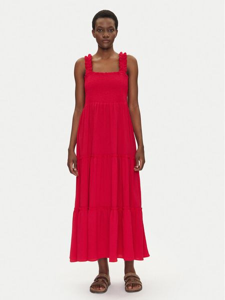 Iconique Sukienka letnia IC25-009 Czerwony Regular Fit. Czerwone sukienki damskie Iconique, na lato, m, bez wzorów, z syntetyku, bez kołnierzyka, bez ramiączek. Za 219.99 zł.