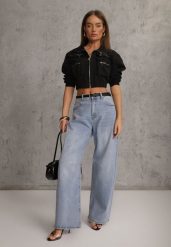 Niebieskie Jeansy Balloon z Bawełną High Waist Pronadina. Niebieskie jeansy damskie Renee, bez wzorów, z bawełny, retro, z podwyższonym stanem. Za 109.99 zł.