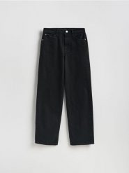 Jeansy wide leg - czarny. Czarne jeansy damskie Reserved, bez wzorów, z bawełny. Za 139.99 zł.