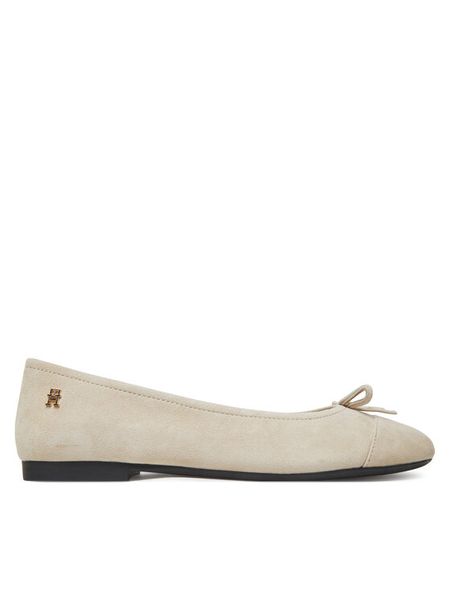 Tommy Hilfiger Baleriny Toe Cap Suede Ballerina FW0FW08909 Beżowy. Brązowe balerinki damskie Tommy Hilfiger, bez wzorów, ze skóry, bez obcasa, bez zapięcia. Za 229.99 zł.