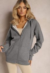 Ciemnoszara Klasyczna Bluza z Kapturem i Sznurkami Ballata. Szare bluzy damskie Renee, xl, bez wzorów, z jeansu, casualowe, bez ramiączek, z kapturem. Za 49.99 zł.