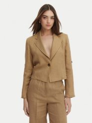 Marella Marynarka Papiro 2615041042 Beżowy Regular Fit. Brązowe marynarki i żakiety damskie Marella, bez wzorów, ze lnu, bez kołnierzyka, bez ramiączek. Za 779.99 zł.