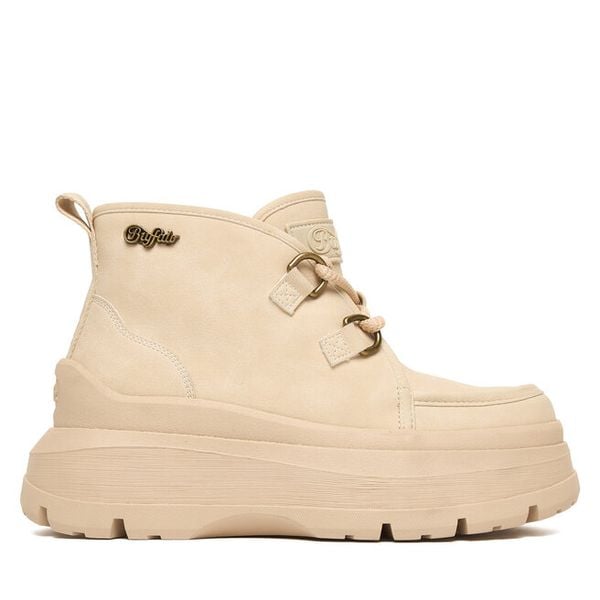 Botki Buffalo. Brązowe botki damskie Buffalo, bez wzorów, bez obcasa, na płaskiej podeszwie, bez zapięcia. Za 259.99 zł.