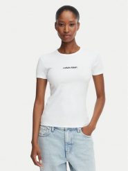 Calvin Klein Jeans T-Shirt LV047G816G Biały Slim Fit. Białe t-shirty damskie Calvin Klein Jeans, xl, bez wzorów, z bawełny, bez kołnierzyka, bez ramiączek. Za 229.99 zł.