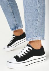 Czarne Trampki przed Kostkę na Płaskiej Podeszwie Nerya. Czarne obuwie sportowe damskie Born2be, na lato, bez wzorów, z gumy, bez zapięcia. Za 84.99 zł.