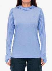 Bluza damska z kapturem Fjallraven Abisko Sun-hoodie. Niebieskie bluzy damskie Fjällräven, na lato, s, bez wzorów, z materiału, bez ramiączek, z kapturem. Za 390.49 zł.