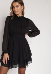 Czarna Rozkloszowana Sukienka Siateczkowa z Bufiastymi Rękawami Isovana. Czarne sukienki damskie Born2be, na co dzień, l, bez wzorów, eleganckie, bez kołnierzyka, bez ramiączek, rozkloszowane. Za 139.99 zł.