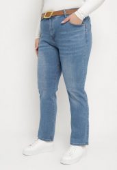 Niebieskie Jeansy z Efektem Push-Up o Fasonie Regular z Paskiem Rosanora. Niebieskie jeansy damskie Born2be, bez wzorów, z jeansu, eleganckie. Za 89.99 zł.