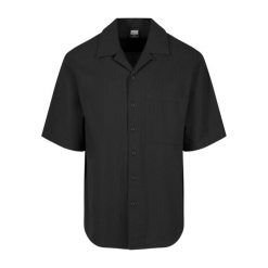 Męska Koszula Seersucker Relaxed Fit Z Krótkim Rękawem. Czarne koszule męskie Urban Classics, l, bez wzorów, casualowe, bez kołnierzyka, bez ramiączek. Za 153.99 zł.