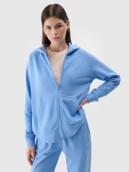 4F Bluza dresowa rozpinana z kapturem damska - niebieska S. Niebieskie bluzy damskie 4F, s, bez wzorów, z bawełny, sportowe, bez ramiączek, z kapturem. Za 159.99 zł.