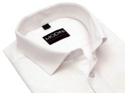 Biała koszula męska z krótkim rękawem - melanż DK12. Białe koszule męskie Modini Moda Męska, m, bez wzorów, z bawełny, casualowe, bez kołnierzyka, bez ramiączek. W wyprzedaży za 148.50 zł.