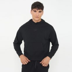 Unisex bluza sportowa z kapturem F BOXY czarna. Czarne bluzy damskie Legea, m, bez wzorów, z bawełny, sportowe, bez ramiączek, z kapturem. Za 96.00 zł.