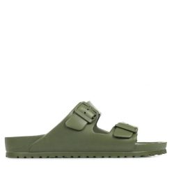 Klapki męskie Birkenstock Arizona Eva. Zielone klapki męskie Birkenstock, bez wzorów, z materiału, bez zapięcia. Za 322.00 zł.