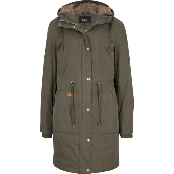 Parka na podszewce. Czarne parki damskie bonprix, bez wzorów, z polaru, z kapturem. Za 299.99 zł.
