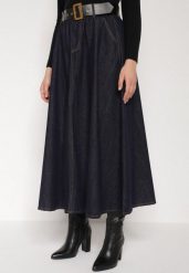 Granatowa Jeansowa Spódnica Midi z Paskiem Suera. Niebieskie spódnice damskie Born2be, l, bez wzorów, z jeansu, midi. Za 149.99 zł.