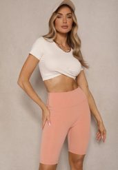 Pomarańczowe Szorty Kolarki High Waist Ellisovia. Brązowe szorty damskie Renee, bez wzorów, eleganckie, z podwyższonym stanem. Za 24.99 zł.