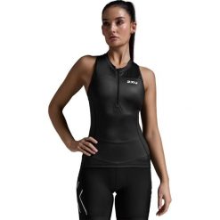 Tank top rowerowy damski 2XU Core Tri Tank. Czarne topy damskie 2XU, l, bez wzorów, sportowe, bez kołnierzyka, bez ramiączek. Za 339.99 zł.