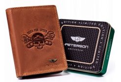 Portfel skórzany Peterson [DH] PTN N4C-CHM brązowy tłoczony 02. Brązowe portfele męskie Peterson, bez wzorów, ze skóry. Za 80.00 zł.