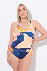 Damski Strój kąpielowy węzełek miękkie miseczki regulowane ramiączka. Niebieskie stroje kąpielowe damskie Ulla Popken, plus size, bez wzorów, z elastanu. Za 191.99 zł.