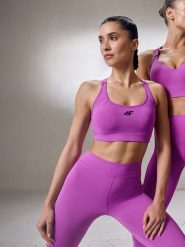 4F Biustonosz treningowy ze średnim wsparciem damski - różowy S. Czerwone bielizna sportowa damska 4F, s, bez wzorów, z gumy. Za 129.99 zł.