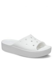 Crocs Klapki Classic Platform Slide 208180 Biały. Białe klapki damskie Crocs, bez wzorów, z tworzywa sztucznego, bez obcasa, bez zapięcia. Za 139.99 zł.