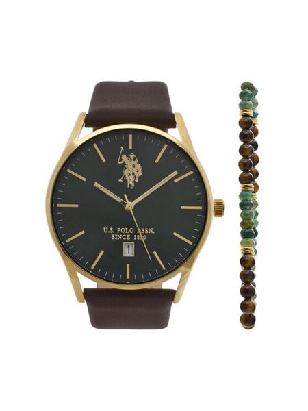 U.S. Polo Assn. Zestaw zegarek i bransoletka Colin USP6376TW Złoty. Żółte, analogowe zegarki damskie U.S. Polo Assn., złote. Za 409.99 zł.