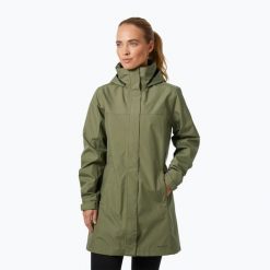 Płaszcz przeciwdeszczowy damski Helly Hansen Aden Long Coat. Zielone płaszcze damskie Helly Hansen, bez wzorów, sportowe, bez kołnierzyka, bez kaptura. Za 539.99 zł.