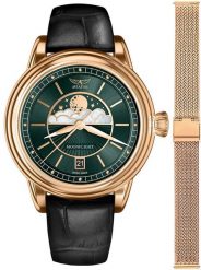 Zegarek damski Aviator V.1.33.2.263.4BM-SET różowe złoto. Czerwone zegarki damskie AVIATOR, złote. Za 3,388.90 zł.