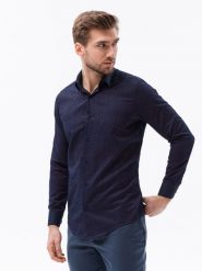 Koszula męska we wzór paisley REGULAR FIT - granatowo-czerwona K617 - XXL. Niebieskie koszule męskie Ombre Clothing, m, bez wzorów, z bawełny, klasyczne, bez kołnierzyka, bez ramiączek. Za 74.99 zł.