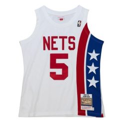 Koszulka Nba New Jersey Nets Jason Kidd. Białe bluzki damskie Mitchell & Ness, bez wzorów, z jersey, sportowe, bez kołnierzyka, bez ramiączek. W wyprzedaży za 918.55 zł.