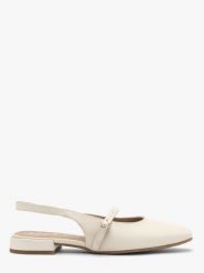 Kremowe czółenka slingback AUDREY. Białe czółenka damskie Ryłko, bez wzorów, z materiału, eleganckie, bez obcasa, na płaskiej podeszwie, bez zapięcia. W wyprzedaży za 299.99 zł.