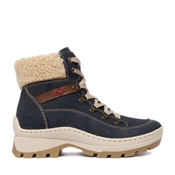 Trzewiki Rieker. Niebieskie botki damskie Rieker, bez wzorów, bez obcasa, na płaskiej podeszwie, bez zapięcia. Za 329.99 zł.