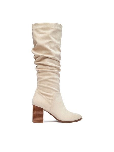 Nine West Kozaki CEO-BASZIRA-01 Écru. Białe kozaki damskie Nine West, bez wzorów, z materiału, bez obcasa, na słupku, bez zapięcia. Za 299.99 zł.