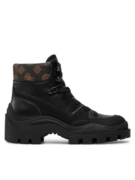 Guess Botki Yia Czarny. Czarne botki damskie Guess, z aplikacjami, ze skóry, bez obcasa, na płaskiej podeszwie, bez zapięcia. Za 359.99 zł.
