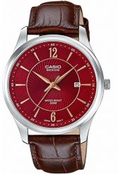 Zegarek Casio Casio Beside BEM-151L-4A Zegarek męski czerwona tarcza 39 mm. Czerwone zegarki męskie Casio, bez wzorów. Za 287.99 zł.