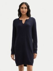 Tom Tailor Sukienka dzianinowa 1044536 Granatowy Regular Fit. Niebieskie sukienki damskie Tom Tailor, bez wzorów, z bawełny, bez kołnierzyka, bez ramiączek. Za 159.99 zł.