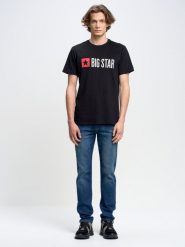 Koszulka męska z logo BIG STAR czarna Quado 906. Czarne t-shirty męskie BIG STAR, l, bez wzorów, z dzianiny, bez kołnierzyka, bez ramiączek. W wyprzedaży za 99.99 zł.