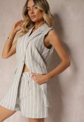 Szare Bermudy Szorty High Waist w Paski Vikitesa. Szare szorty damskie Renee, bez wzorów, biznesowe, z podwyższonym stanem. Za 74.99 zł.